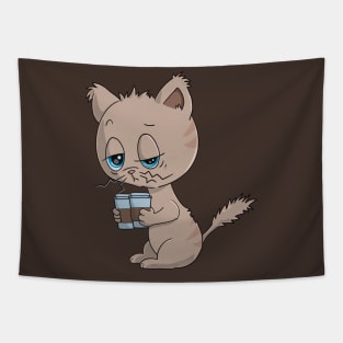 Funny Coffee Cat Cartoon Tapestry