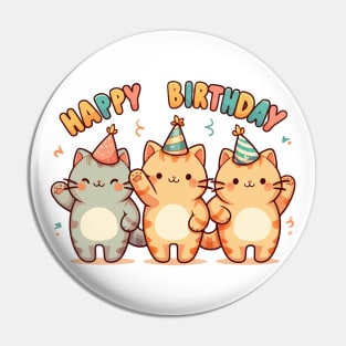 Kawaii Happy Birthday Three Cats Party Pin