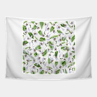 Bees and Hostas Tossed on White 5748 Tapestry