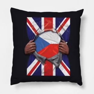 Czech Republic Flag Great Britain Flag Ripped - Gift for Czech From Czech Republic Pillow