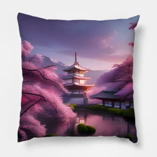 Cherry Blossoms in Japanese Garden Pillow