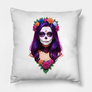 Floral Day of the Dead Girl Pillow