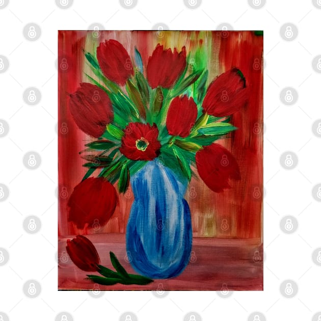 A burst of color and positive energy came to life in this painting. Some tulips in vase by kkartwork