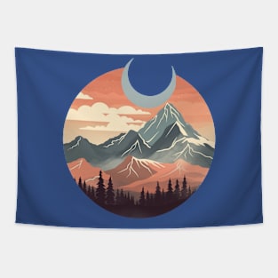 Foggy Mountains and clouds Giand Moon Adventure Spirit Design Tapestry