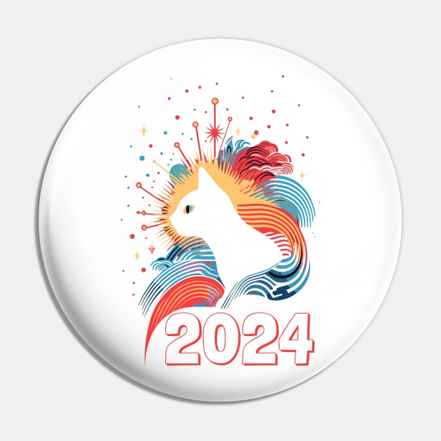 Cat 2024 New Year S Eve Fireworks Delight Art Cat Pin TeePublic   55313671 0 