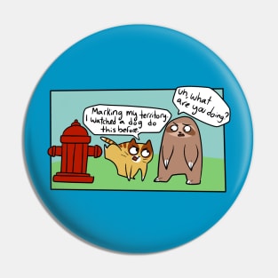 Cat and Sloth Fire Hydrant Comic Pin