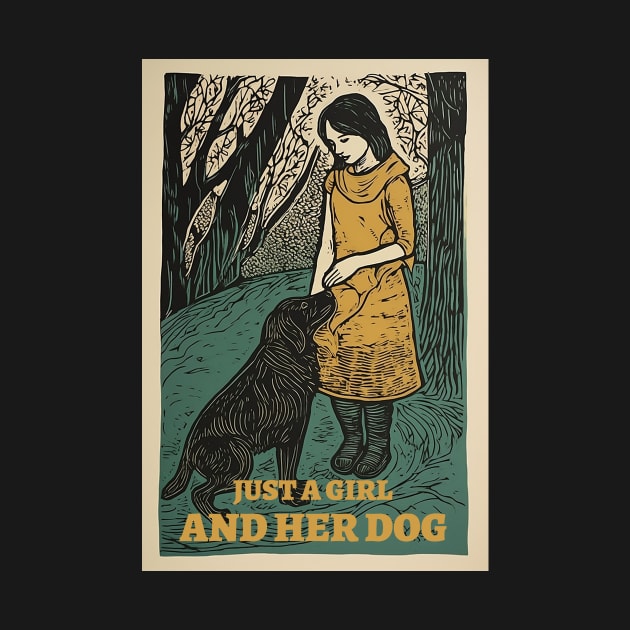 Just a girl and her dog, vintage, retro illustration by One Eyed Cat Design