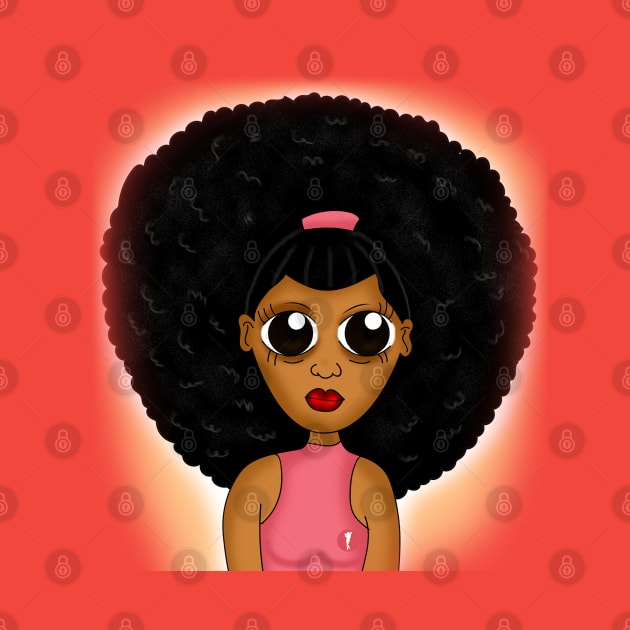 Cute brown skin girl with afro digital art drawing by Spinkly Creations 