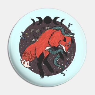 Fox Jumping With Snake, Moon Phases, Nature And Witchcraft Design Elements Pin