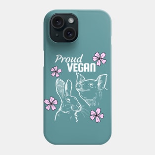 Proud vegan design featuring pig, rabbit and pink flowers Phone Case