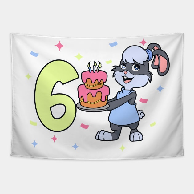 I am 6 with bunny - girl birthday 6 years old Tapestry by Modern Medieval Design