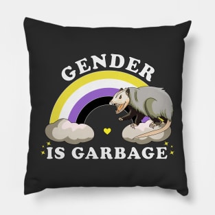 Gender Is Garbage Genderfluid Non-Binary LGBTQ Pride Opossum Pillow