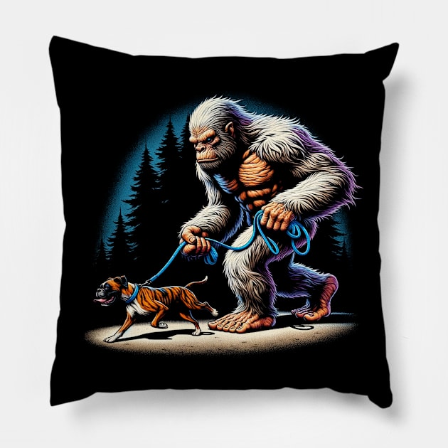 Heartfelt Bigfoot Walking Dog for Boxer Dog Enthusiasts Pillow by Crazy Frog GREEN