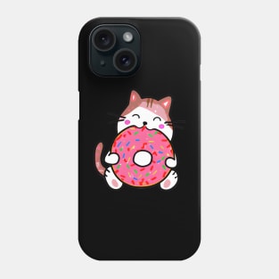 Funny Cat Eating a Donut, Kawaii Cat with Pink Donut Phone Case