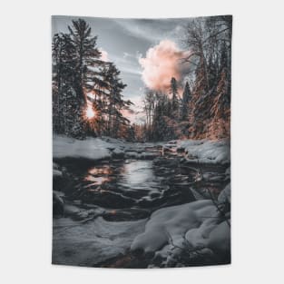 Nature's Symphony: Sunrise Unveils Snowy Stream's Renewal V3 Tapestry