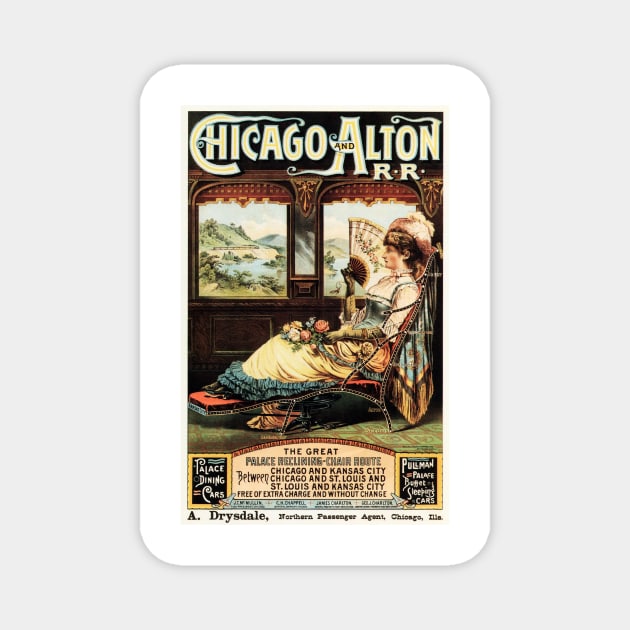 CHICAGO and ALTON The Great Palace Reclining Chair Route Vintage Rail Travel Magnet by vintageposters