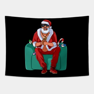 Black Santa Claus Gangster Christmas Tapestry