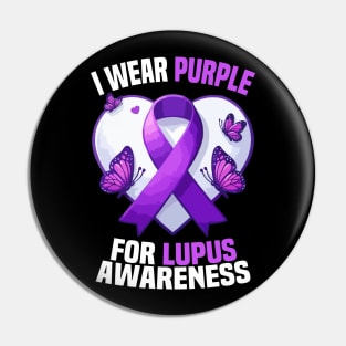 I Wear Purple For Lupus Awareness Buturflies Pin