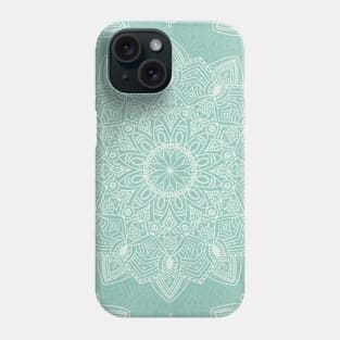 Beautiful hand drawn soft white mandala on pastel mint green Phone Case