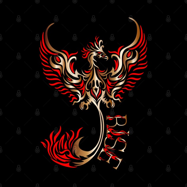 Rise up like a Phoenix from the ashes. Copper and Red Phoenix in a Tribal / Tattoo Art style by Designs by Darrin