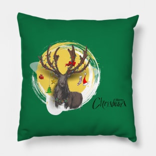 Reindeer Sketchy Merry Christmas Pillow