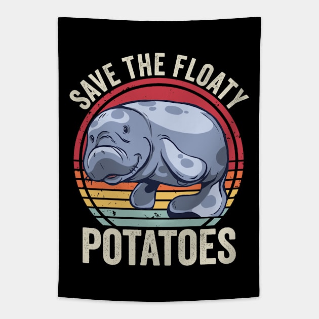 Funny Manatee Save The Floaty Potatoes Tapestry by Visual Vibes