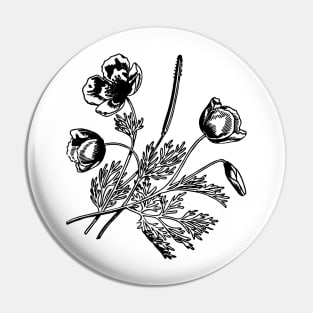 black flower leaf line art design Pin