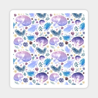 Blue and Purple Cats and Flowers Magnet