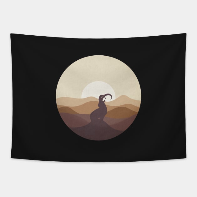 Flat Landscape Ibex Desert Animal Silhouette Tapestry by astralprints