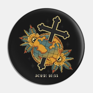 Cross Globe American Traditional Tattoo Flash Pin