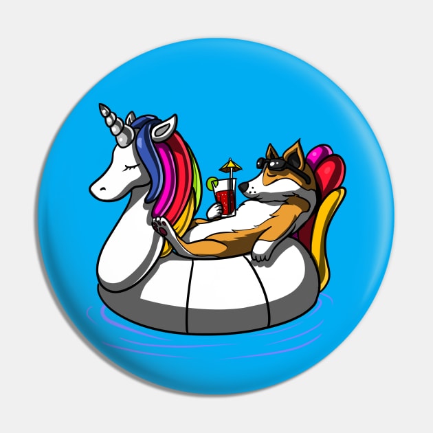 Corgi Dog Riding Unicorn Float Pin by underheaven