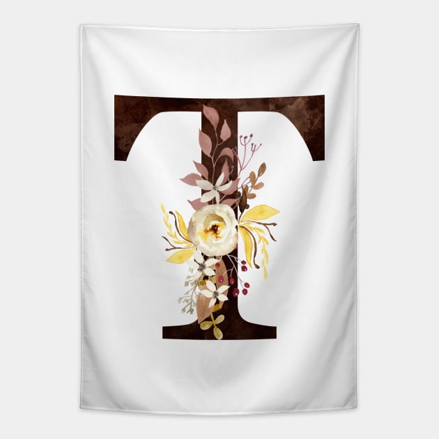 Floral Monogram T Lovely Autumn Foliage Tapestry by floralmonogram