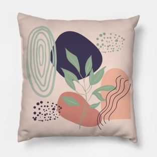 Abstract shapes lines dots and leaves digital design Pillow