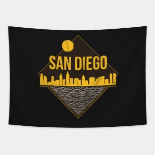 San Diego California Skyline Baseball Fan Vintage 619 Love Tapestry