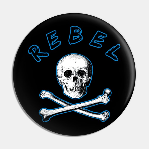 Rebel Pirate Skull and Cross Bones in Blue Pin by DesignsbyZazz
