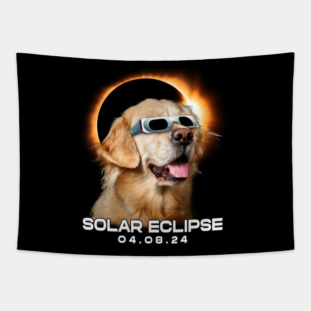 Celestial Golden Retriever Eclipse: Trendy Tee for Dog Enthusiasts Tapestry by GinkgoForestSpirit