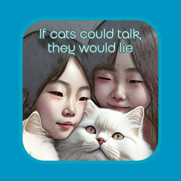 If cats could talk, they would LIE (2 Asian girls, white cat) by PersianFMts