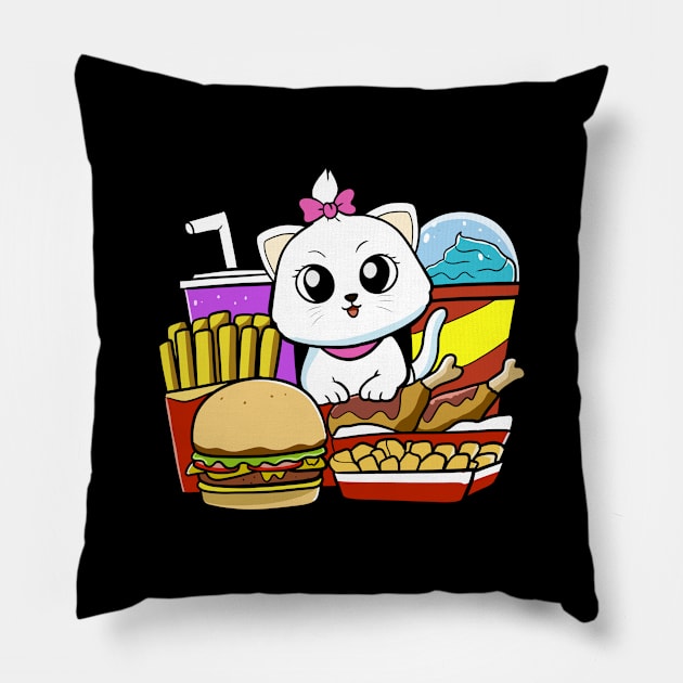 Fast food cat Pillow by WildSloths