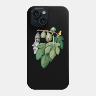 Surreal Collage Art with a girl, fig, bird and plants Phone Case