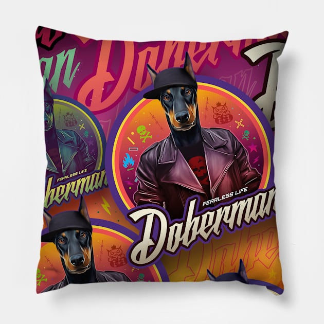 Doberman dog urban style v2 Pillow by Puppy & cute