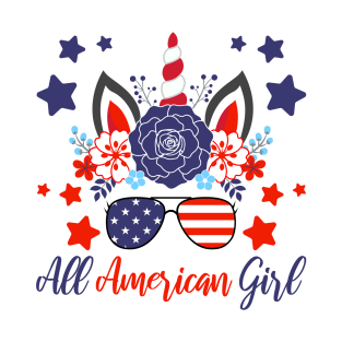 All American Girl, Patriotic Unicorn, Girls July 4th T-Shirt