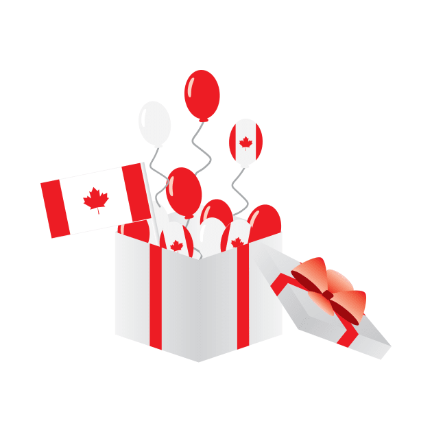 Canada day Gift box, Flag of Canada and Balloons by sigdesign