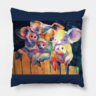 Three Pigs Piggies Art Watercolor Pillow