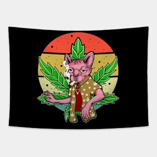 Sphynx cat smokes a J Tapestry