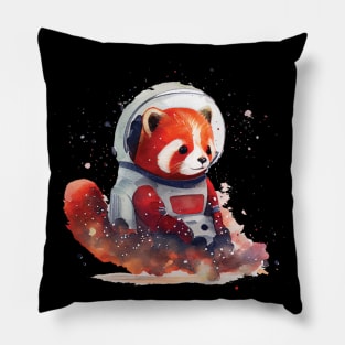 Space Red Panda Astronauts spacecraft Watercolor Pillow