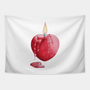 love heart shaped burning candle romantic Tapestry