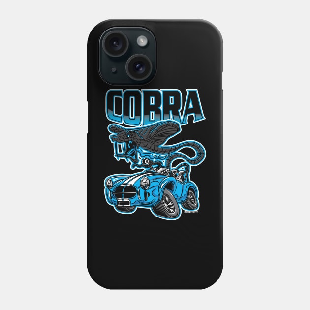 Black Cobra Snake driving a Blue Cobra Race Car Phone Case by eShirtLabs