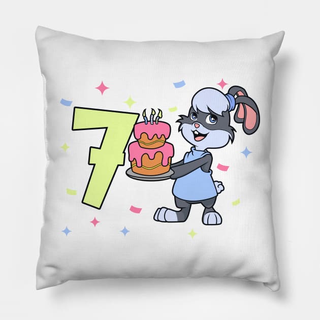 I am 7 with bunny - girl birthday 7 years old Pillow by Modern Medieval Design