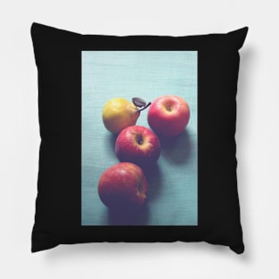 Apples and Pear on Blue Vintage Table Pillow