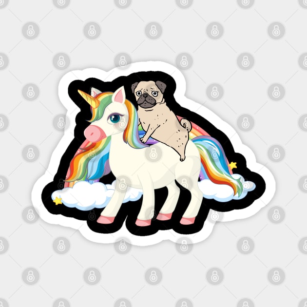 A Pug Riding A Unicorn - Pugicorn Magnet by TeddyTees